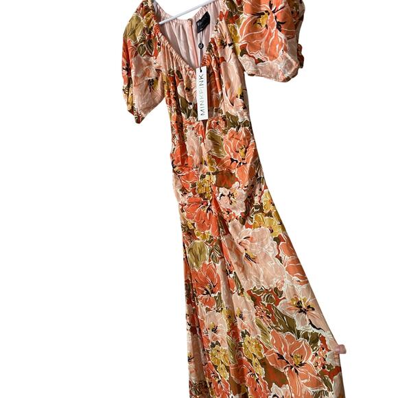 NWT MinkPink Tahlia Midi Dress Small Orange Pink Floral Print Linen Blend Party - Picture 9 of 11